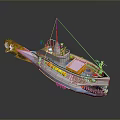 Unique Fish Shaped Boat Model With Colorful Body And Decorative Details