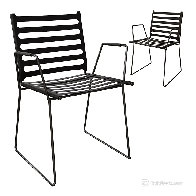 Black Modern Outdoor Chair With Metal Frame And Slatted Seat Back Design 3d model 
