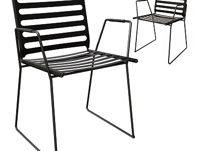 Black Modern Outdoor Chair With Metal Frame And Slatted Seat Back Design 3d model