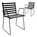 Black Modern Outdoor Chair With Metal Frame And Slatted Seat Back Design