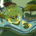 Children's Play Area Design With Lush Trees Colorful Ground And Circular Play Paths