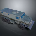 Gray Military Wheeled Tank With Six Wheels Blue Windows Armored Body And Roof Equipment
