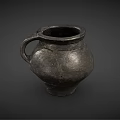 Ancient Black Pottery Vessel With Handle And Surface Cracks Texture