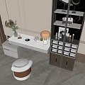 Modern Dressing Table Interior With Marble Countertop Stool Table Lamp And Decorative Items 3d model