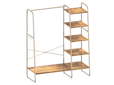 Sturdy Storage Shelf with Metal Frame and Wooden Multi tier Shelves 3d model