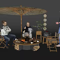 Camping Campsite With Relaxing Area Wooden Umbrella Fire Pit Decorative Lights And Leisure Gatherings