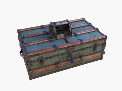 Vintage Storage Trunk with Wooden Structure Leather Straps and Metal Lock Closure 3d model