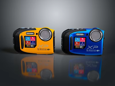 Waterproof Digital Cameras Yellow And Blue XP Series With Rugged Design And LCD Screens 3d model