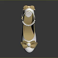 White High Heels With Golden Bow Pearl Strap And Quilted Design