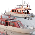 Stylish Red and White Yachts with Upper Decks and Staircases Floating on Water