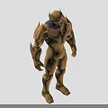 Golden Armored Humanoid Smart Machine Design With Mechanical Structure And Red Accents 3d model