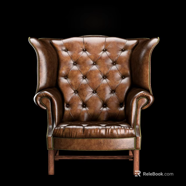 Vintage Leather Tufted Wingback Armchair With Classic Button Detail And Stitched Edges 3d model 