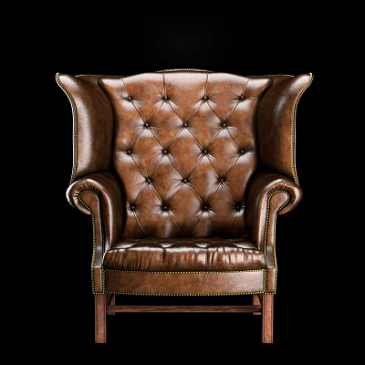Vintage Leather Tufted Wingback Armchair With Classic Button Detail And Stitched Edges 3d model