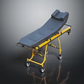 Medical Stretcher With Yellow Metal Frame Blue Mattress And Mobile Wheels