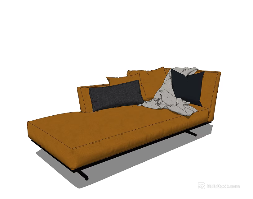 Modern Orange Chaise Lounge With Dark Gray Black Cushions And Patterned Blanket 3d model