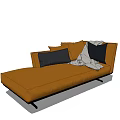 Modern Orange Chaise Lounge With Dark Gray Black Cushions And Patterned Blanket 3d model