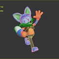 Cartoon Blue Fox Character Waving Hand While Running With Red Bow Tie