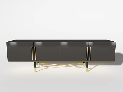 Black TV Stand With Modern Design Storage Cabinets And Gold Metal Legs And Lacquered Finish 3d model