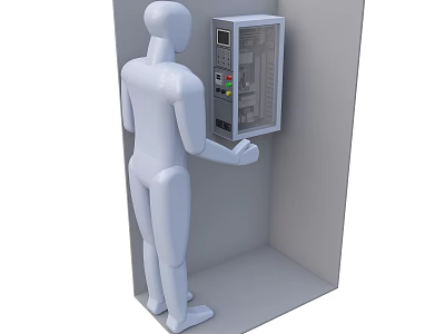 Worker Adjusting Industrial Equipment Control Panel With Buttons And Display Screen 3d model