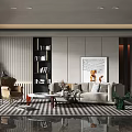 Elegant Modern Living Room Interior With Sofa Bookshelf Coffee Table And Decorative Painting