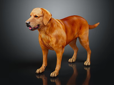 Brown Labrador Dog Standing in Full Body View on Black Background with Shiny Floor 3d model