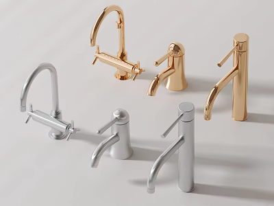 Variety of Modern Gold and Silver Faucet Designs Displayed on White Background 3d model