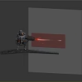 Robotic Game Movie Character Holding Gun Firing Red Laser On Platform With Red Patterns