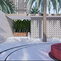 Modern Entrance Gate With Palm Trees Canopy And Illuminated Facade At Night
