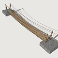 Scenic Suspension Bridge With Wooden Towers Stone Base And Rope Cables