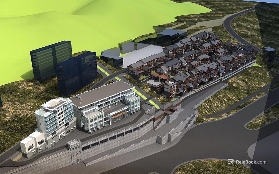 Mixed Height Residential Buildings Community With Roads And Green Spaces Layout 3d model 