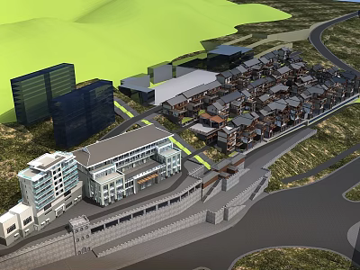 Mixed Height Residential Buildings Community With Roads And Green Spaces Layout 3d model