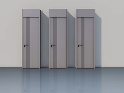 Three Modern Grey Swing Doors With Smooth Surface And White Wall Background 3d model