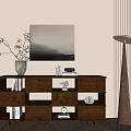 Wooden Entryway Console Table With Drawers Open Shelves Books Decor And Floor Lamp