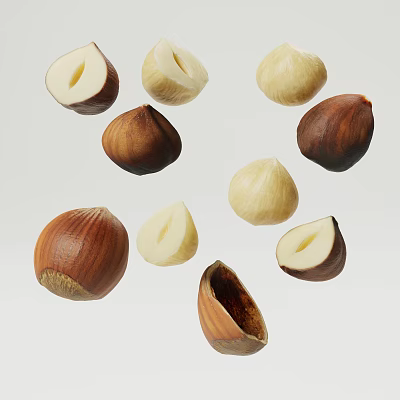 Fresh Hazelnuts With Whole And Halved Varieties 3d model Fresh Hazelnuts With Whole And Halved Varieties 3d model