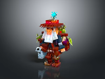 Pixel Art Train Creation With Red Hat And White Beard Character In Game Style Design 3d model