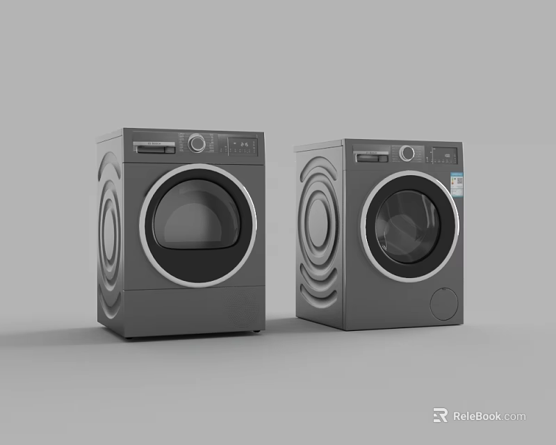 Two Modern Gray Washing Machines With Circular Patterns And Front Load Design 3d model 