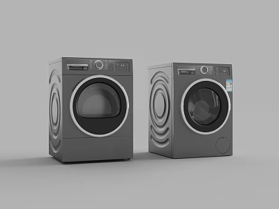 Two Modern Gray Washing Machines With Circular Patterns And Front Load Design 3d model