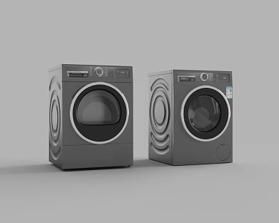 Two Modern Gray Washing Machines With Circular Patterns And Front Load Design 3d model