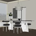 Modern Dining Table Set With Marble Top Black Chairs And Hanging Pendant Lights 3d model