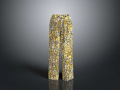 Stylish Wide Leg Pants With Yellow And Black Pattern Loose Fit Design 3d model