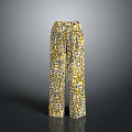 Stylish Wide Leg Pants With Yellow And Black Pattern Loose Fit Design