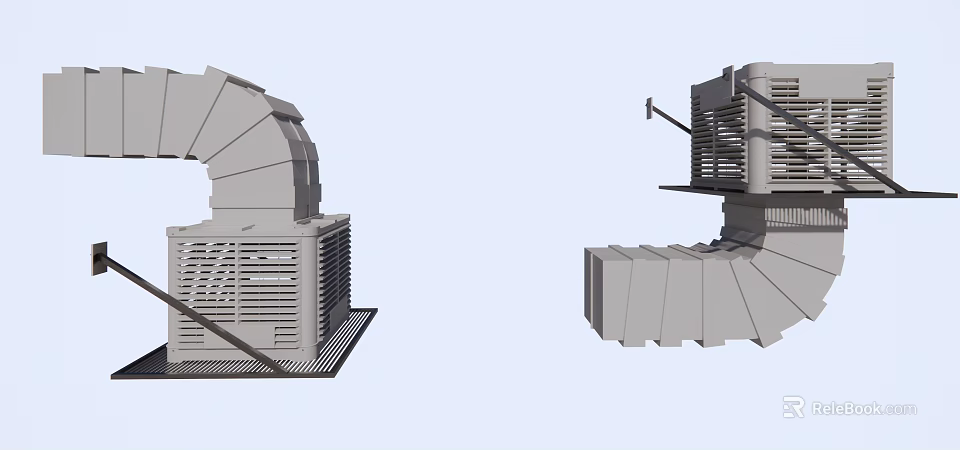 Industrial Air Conditioner Fan Units With Curved Duct And Grille Design 3d model 
