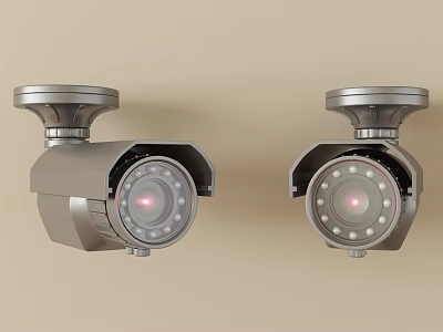 Dual Surveillance Cameras With Silver Metal Housing For Security Monitoring 3d model