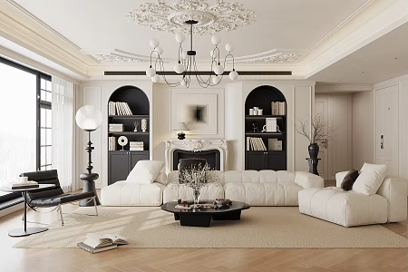 French Home Living Room No Main Lamp Living Room French Retro Living Room American Living Room French Living Room French Sofa Coffee Table Combination 3d model