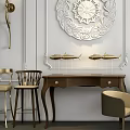 Elegant Luxury Dining Table Interior With Carved Wall Panels And Golden Wall Sconces