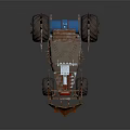 Custom Built Spiked Metal Vehicle With Large Off Road Tires Exhaust Pipes And Orange Stripes