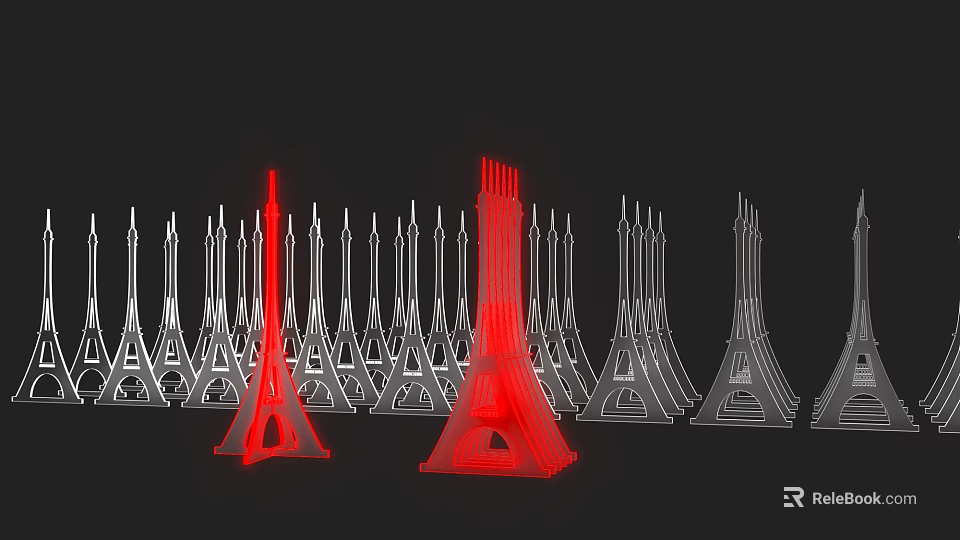 Tower Shaped Ornamental Decor Set With Red And White Pieces Against Black Background 3d model 
