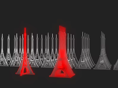 Tower Shaped Ornamental Decor Set With Red And White Pieces Against Black Background 3d model