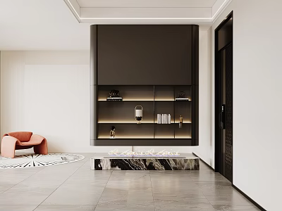 Modern Entryway Side Console Cabinet With Black Glass Doors And Marble Base Decorative 3d model