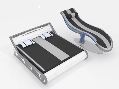 Modern Black And White Bed With Adjustable Frame And Lounge Chair 3d model